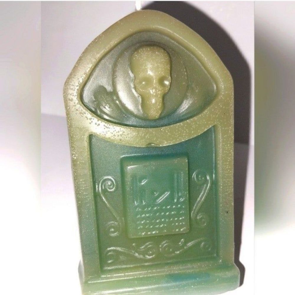 Hand crafted limited edition tombstone candle from our spooky candle collection